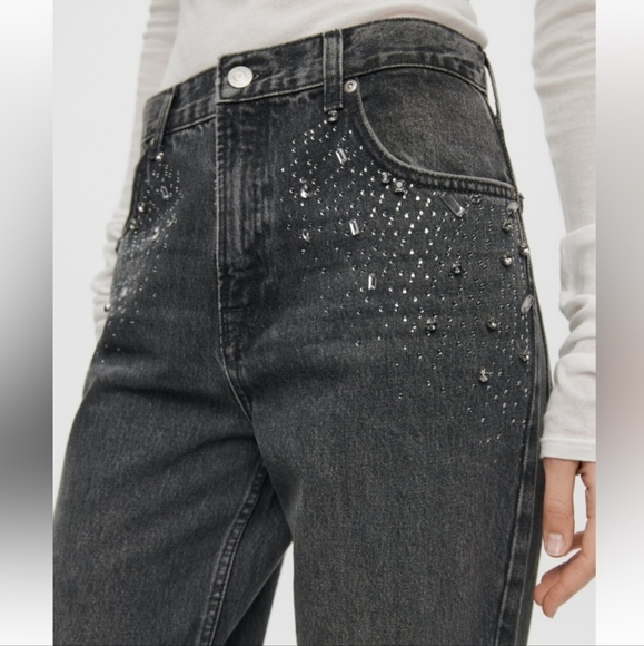 Zara Mid Waist Straight Cut Jewel Jeans - Picture 4 of 8